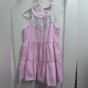 Lilly Pulitzer Girls Mini Britt Dress Pink Seersucker Stripe Size 5